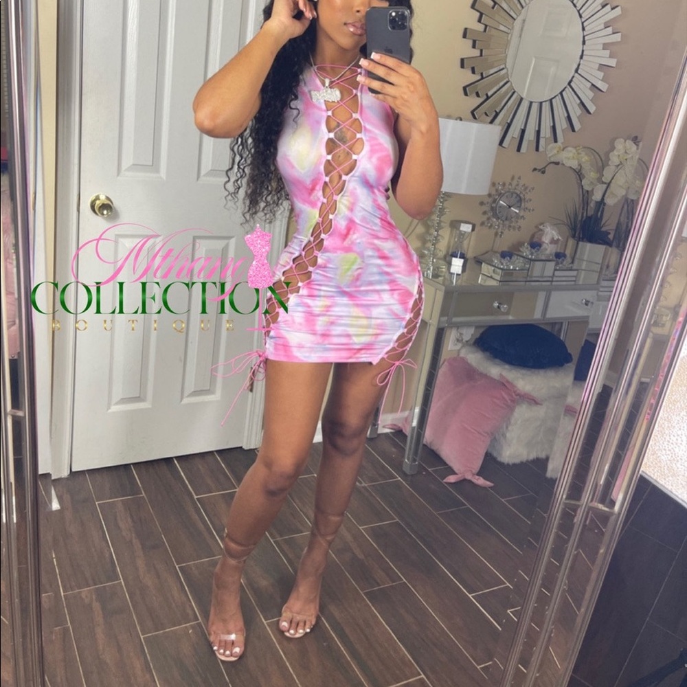 Tye Dye Sleevless Lace Up Dress Size Small
